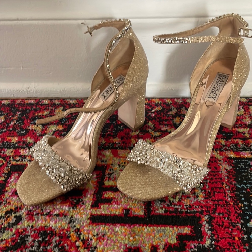 Badgley mishka gold Kendall block heels